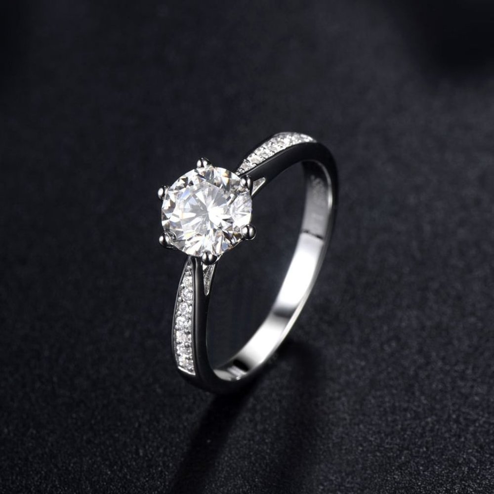 1 Carat Moissanite Solitaire Ring with 925 Sterling Silver Band D-VVS1